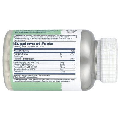 Solaray, enzym papai, naturalny ananas, 180 żuć