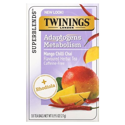 Twinings, Adaptogens Metabolizm Herbata ziołowa, mango chili chai, kofeina bez herbaty, 0,95 uncji (27 g)