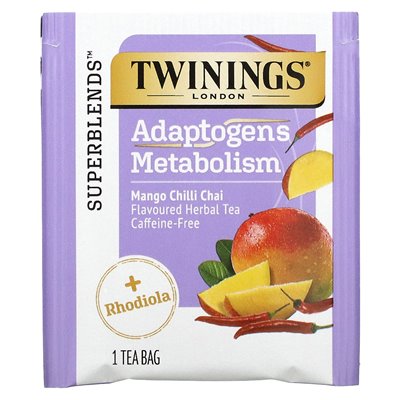 Twinings, Adaptogens Metabolizm Herbata ziołowa, mango chili chai, kofeina bez herbaty, 0,95 uncji (27 g)