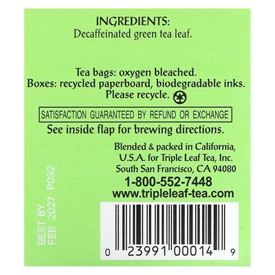 Triple Leaf Tea, Unscented Green Tea, 20 Tea Bags, 1.34 oz (38 g)