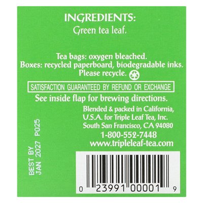 Triple Leaf Teaf, Green Tea, 20 Tea Bags, 1.34 oz (38 g)
