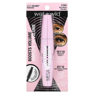 Wet N Wild, Mega Volume Mascara, C156A bardzo czarny, 0,21 Fl Oz (6 ml)