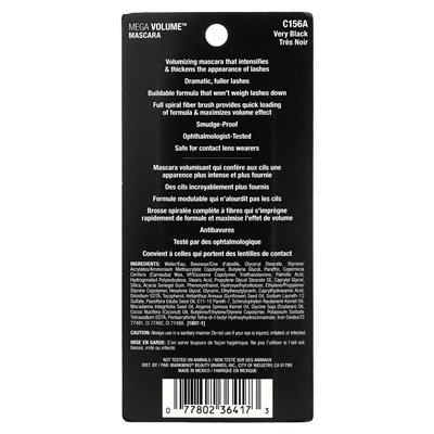 Wet N Wild, Mega Volume Mascara, C156A sehr schwarz, 0,21 Fl Oz (6 ml)