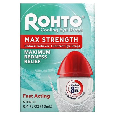 Rohto, Chłodzące Krople do Oczu, Max Siła, Maksymalna Ulga od Zaczerwienienia, 0,4 uncji (13 ml)