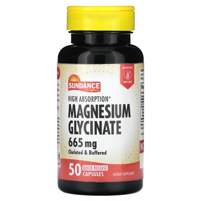 Witaminy z sundance, wysoko wchłanianie glicynianu magnezu, 665 mg, 50 kapsułek szybkiego uwalniania