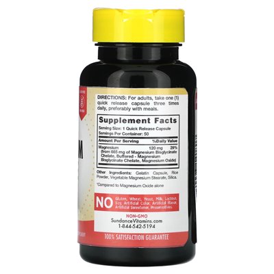 Witaminy z sundance, wysoko wchłanianie glicynianu magnezu, 665 mg, 50 kapsułek szybkiego uwalniania