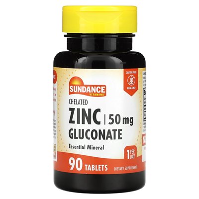 Witaminy z sundance, chelatowany glukonian cynku, 50 mg, 90 tabletek Witaminy z sundance, chelatowany glukonian cynku, 50 mg, 90 tabletek