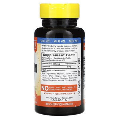 Witaminy z sundance, szybkie rozpuszczenie Ultra melatonina, Natural Berry, 5 mg, 180 szybkich tabletek rozpuszczonych Witaminy z sundance, szybkie rozpuszczenie Ultra melatonina, Natural Berry, 5 mg, 180 szybkich tabletek rozpuszczonych