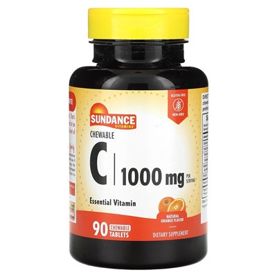 Witaminy sundance, żucie C, naturalny pomarańcza, 1000 mg, 90 tabletek do żucia (500 mg na tablet)