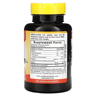 Witaminy sundance, żucie C, naturalny pomarańcza, 1000 mg, 90 tabletek do żucia (500 mg na tablet)