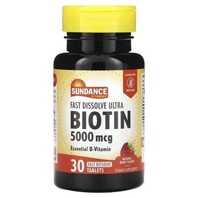 Sundance Vitamins, Fast Dissolve Ultra Biotin, Natural Berry, 5,000 mcg, 30 Fast Dissolve Tablets Sundance Vitamins, Fast Dissolve Ultra Biotin, Natural Berry, 5,000 mcg, 30 Fast Dissolve Tablets