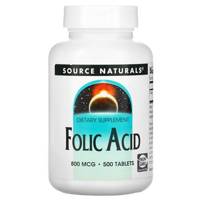 Źródło Naturals, kwas foliowy, 800 mcg, 500 tabletek Źródło Naturals, kwas foliowy, 800 mcg, 500 tabletek