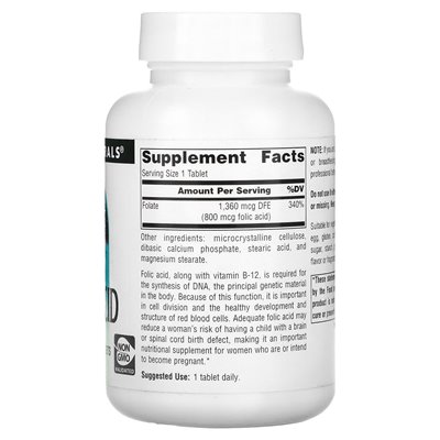 Źródło Naturals, kwas foliowy, 800 mcg, 500 tabletek Źródło Naturals, kwas foliowy, 800 mcg, 500 tabletek