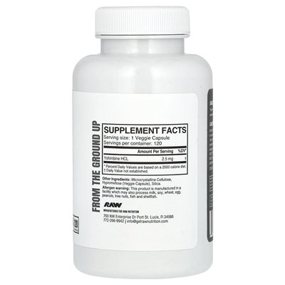 Raw Nutrition, Yohimbine HCL, 120 kapsułek wegetariańskich