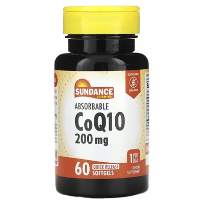 Witaminy Sundance, Absorbable COQ10, 200 mg, 60 Softgels Szybkie uwalnianie