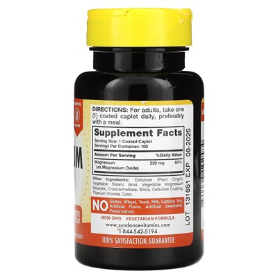 Witaminy sundance, magnez, 250 mg, 100 powlekanych kapleczek Witaminy sundance, magnez, 250 mg, 100 powlekanych kapleczek