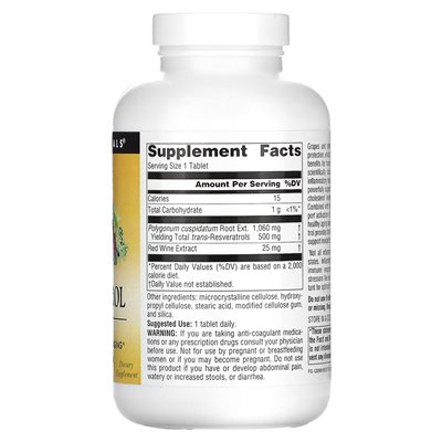 Źródło Naturals, Resveratrol 500 ™, 500 mg, 120 tabletek