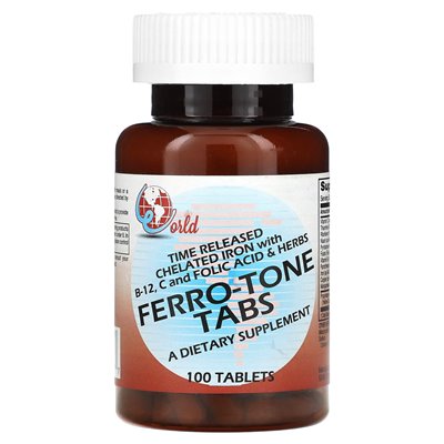 World Organic, Ferro-Tone Tabs, 100 tabletek