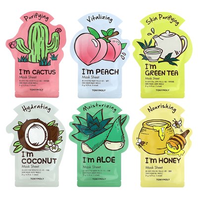 Toniymoly, super food Beauty Mask Bowl, 6 arkuszy, 0,74 uncji (21 g) każdy