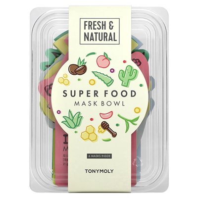 Toniymoly, super food Beauty Mask Bowl, 6 arkuszy, 0,74 uncji (21 g) każdy