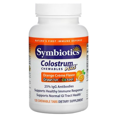 Symbiotics, colostrum plus, pomarańczowy krem, 120 zakładek do żucia