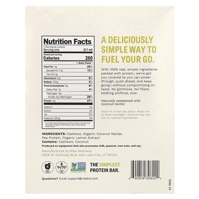 Rise Bar, Proteinriegel, Lemon Nervous, 12 Riegel, je 2,1 oz (60 g)