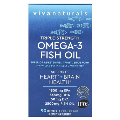 Viva Naturals, Omega-3 olej rybny, potrójna siła, 90 miękkich Viva Naturals, Omega-3 olej rybny, potrójna siła, 90 miękkich