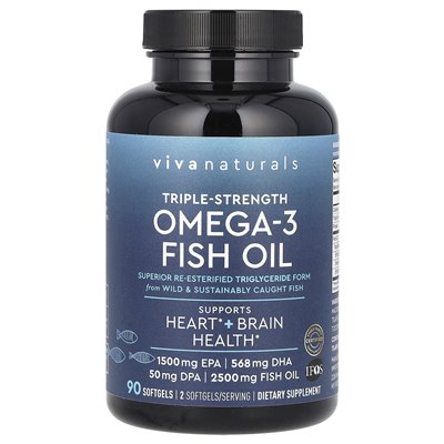 Viva Naturals, Omega-3 olej rybny, potrójna siła, 90 miękkich Viva Naturals, Omega-3 olej rybny, potrójna siła, 90 miękkich