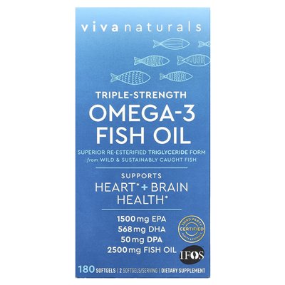 Viva Naturals, Olej rybny Omega-3, potrójna siła, 2200 mg, 180 kapsułek żelowych (1100 mg w kapsułce żelowej) Viva Naturals, Olej rybny Omega-3, potrójna siła, 2200 mg, 180 kapsułek żelowych (1100 mg w kapsułce żelowej)