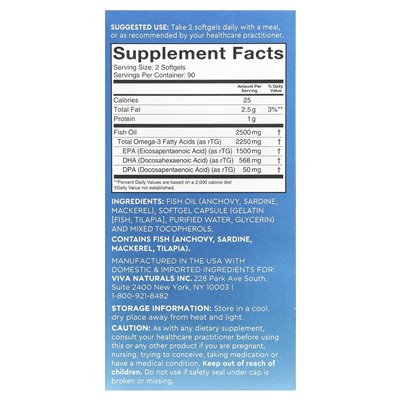 Viva Naturals, Olej rybny Omega-3, potrójna siła, 2200 mg, 180 kapsułek żelowych (1100 mg w kapsułce żelowej) Viva Naturals, Olej rybny Omega-3, potrójna siła, 2200 mg, 180 kapsułek żelowych (1100 mg w kapsułce żelowej)