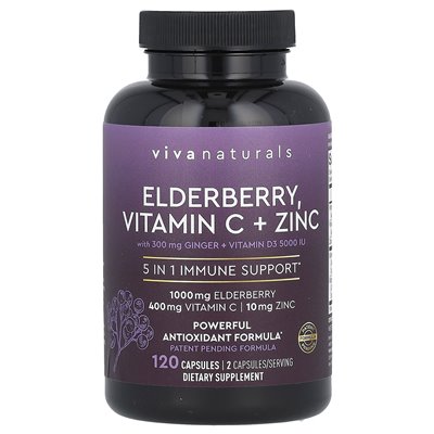 Viva Naturals, bzak, witamina C + cynk, 120 kapsułek