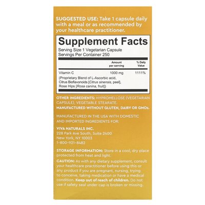 Viva Naturals, Vitamin C, 1000 mg, 250 vegetarische Kapseln