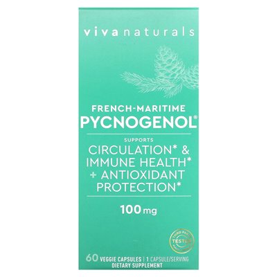 Viva Naturals, Francusko-Morski Pycnogenol, 100 mg, 60 Wegetariańskich Kapsułek Viva Naturals, Francusko-Morski Pycnogenol, 100 mg, 60 Wegetariańskich Kapsułek