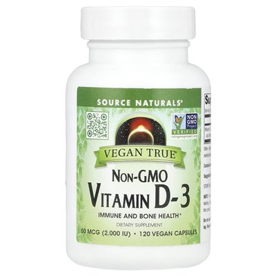Źródło Naturals, wegańskie true®, witamina bez GMO D-3, 50 mcg (2000 IU), 120 wegańskich kapsułek
