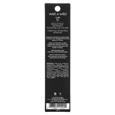 Wet n Wild, Shatter-Proof, Waterproof Retractable Gel Eyeliner, 1111492 Black, 0.008 oz (0.23 g)