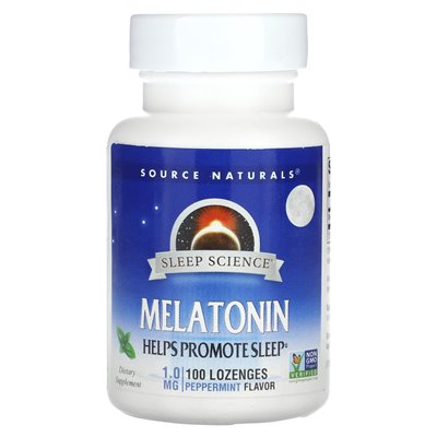 Źródło Naturals, Melatonin, Peppermint, 1 mg, 100 ssania