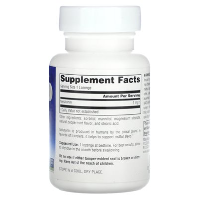 Źródło Naturals, Melatonin, Peppermint, 1 mg, 100 ssania