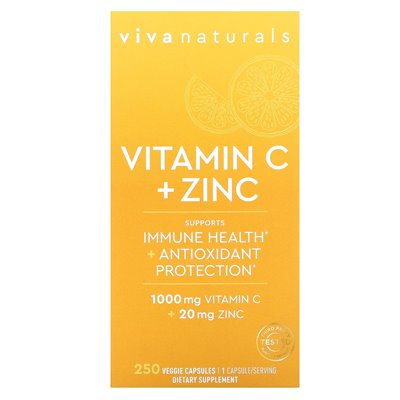 Viva Naturals, witamina C + cynk, 250 kapsułek wegetariańskich Viva Naturals, witamina C + cynk, 250 kapsułek wegetariańskich