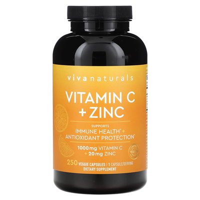 Viva Naturals, witamina C + cynk, 250 kapsułek wegetariańskich Viva Naturals, witamina C + cynk, 250 kapsułek wegetariańskich