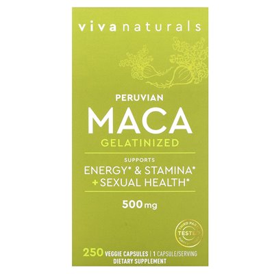 Viva Naturals, peruwiańska maka, żelatynizowana, 500 mg, 250 kapsułek warzywnych Viva Naturals, peruwiańska maka, żelatynizowana, 500 mg, 250 kapsułek warzywnych