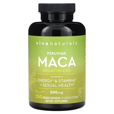 Viva Naturals, peruwiańska maka, żelatynizowana, 500 mg, 250 kapsułek warzywnych Viva Naturals, peruwiańska maka, żelatynizowana, 500 mg, 250 kapsułek warzywnych