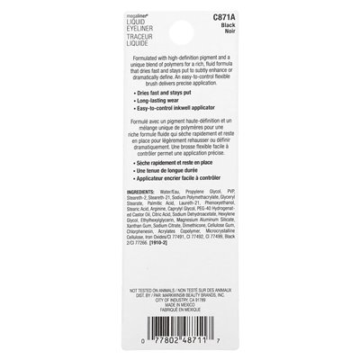 Wet n Wild, Megaliner, liquid eyeliner, C871a Black, 0.12 Fl Oz (3.5 ml)