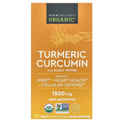Viva Naturals, organiczna kurkumina kurkumina z czarnym pieprzem, 1500 mg, 90 tabletek (500 mg na tablet)