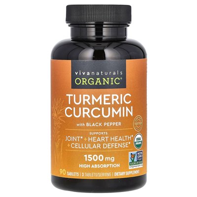 Viva Naturals, Bio-Curcumin Curcumin mit schwarzem Pfeffer, 1500 mg, 90 Tabletten (500 mg pro Tablette)