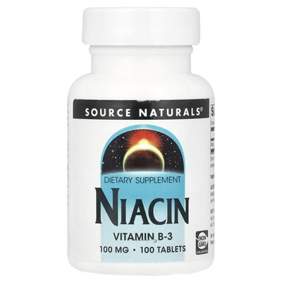 Źródło Naturals, niacyna, 100 mg, 100 tabletek