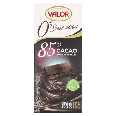 Valor, 0% dodany cukier, ciemna czekolada, 85% kakao, 3,5 uncji (100 g)