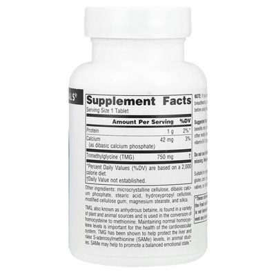 Źródło Naturals, TMG, 750 mg, 60 tabletek