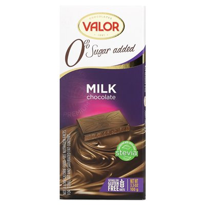 Valor, 0% added sugar, milk chocolate, 3.5 oz (100 g)