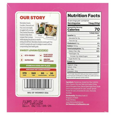 Shameless Snacks, Super Wild Worms® Gummy Candies, Green Apple & Strawberries, 6 Bags, 1.8 oz (50 g) Each
