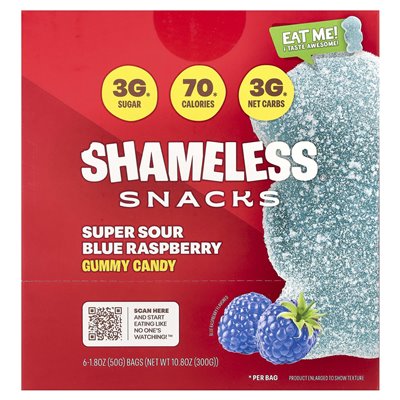 Shameless Snacks, Gummy Candies, Super Sour Raspberry, 6 Bags, 1.8 oz (50 g) Each